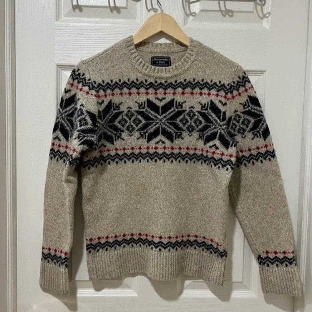 Y2K Abercrombie & Fitch Fair Isle Crewneck Sweater Medium Unisex Wool Blend